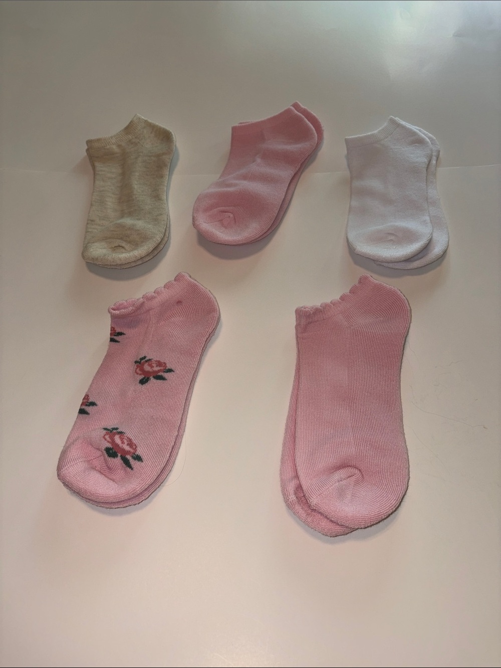 Laura Ashley Low-Cut Athletic Socks in Pink, White & Cream - 5 Pairs